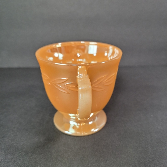 Laurel Leaf Orange VTG FIRE KING PEACH Luster Ware Iridescent Sugar Bowl - Picture 2 of 8